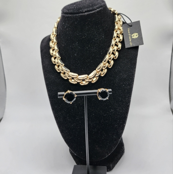 HOUSE OF HARLOW 1960 gold tone bib necklace. New with Tag NWT & fashion earrings - Picture 2 of 6